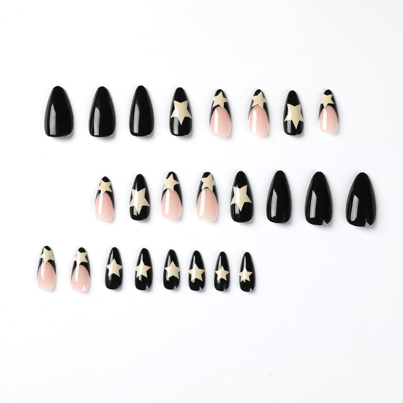 Wholesale Black Edge Milk White Five Point Star PlasticNail Stickers